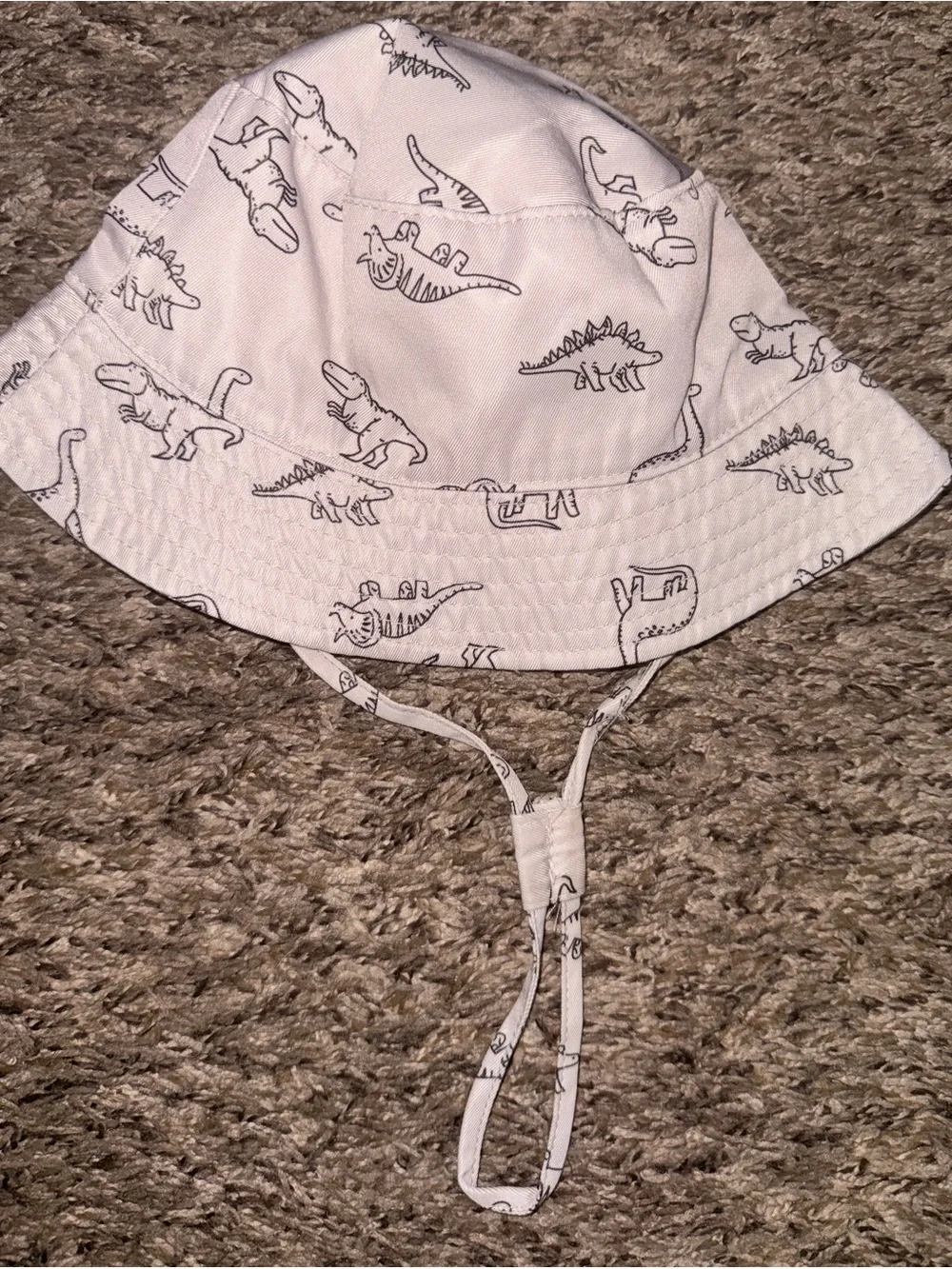 SHEIN Yellow & White Kids Dinosaur Print Reversible Bucket Hats